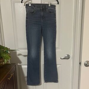 American Eagle Outfitters Dark Blue High-Rise Flare Jeans Super Stretch size 2